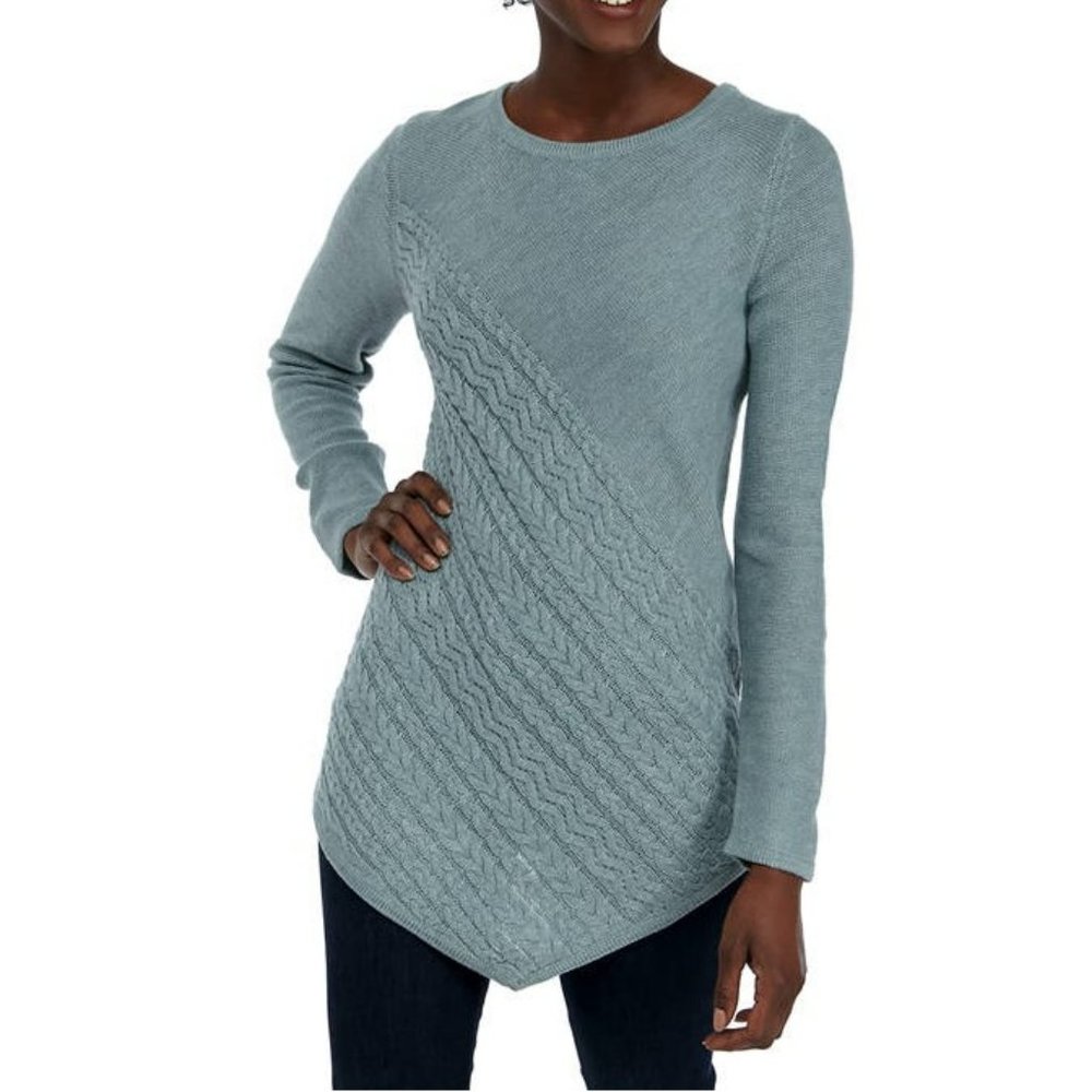Rafaella Women's Long Sleeve Asymmetric Cable Knit Sweater